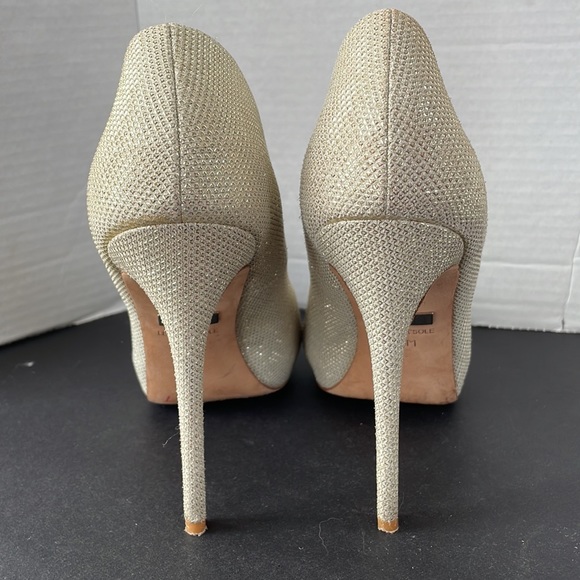Badgley Mischka Heel Pump Peep Toe Gold Party Holiday - Picture 4 of 9